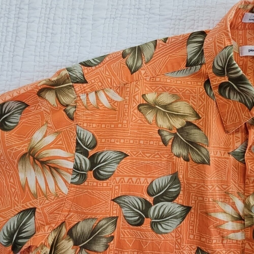 Pierre Cardin Tropical Short Sleeve Button Down Shirt Men's XL Cotton Orange EUC - Picture 6 of 14